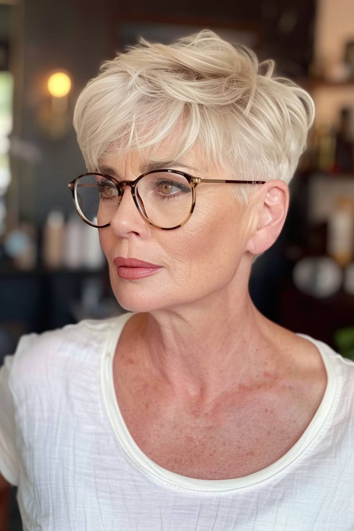 Frisuren kurze Haare Brille ab 50 Jahre